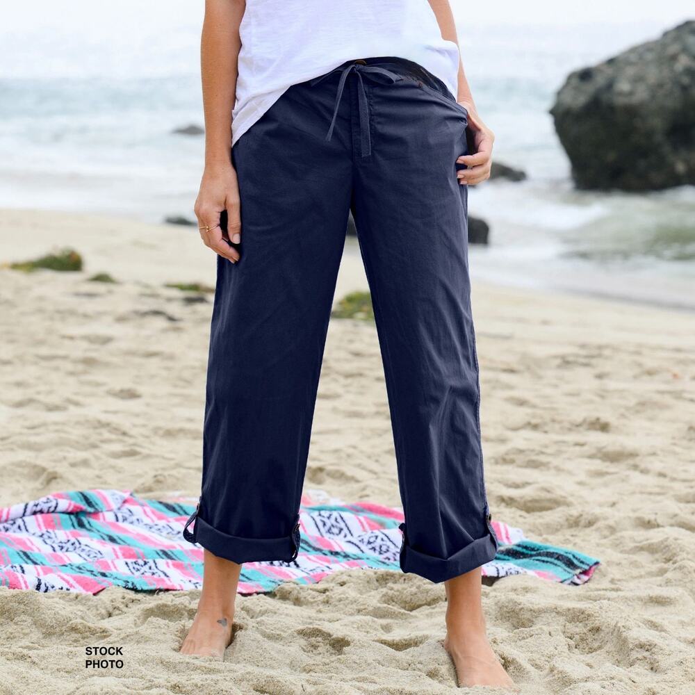 Fresh Produce Safari Roll Up Pants XS Navy Blue Linen Broadcloth Pockets Coastal